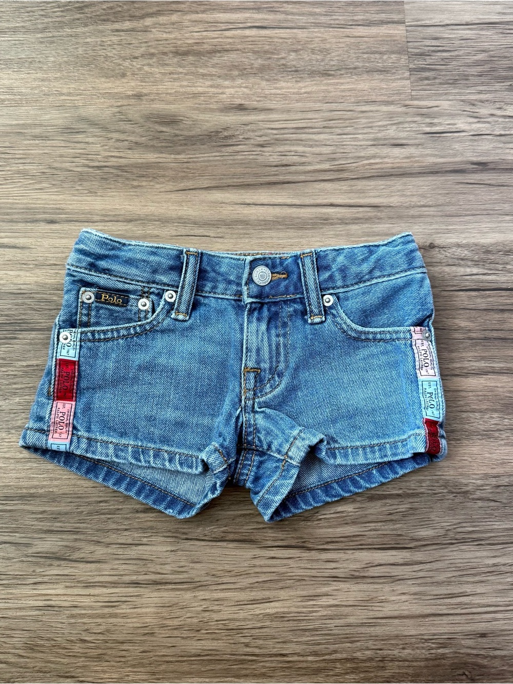 Polo Ralph Lauren 3T Denim Shorts Blue Jean Shorts Side Logo Tape